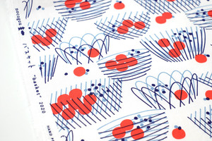 手刷りの生地「バスケット」赤色