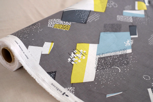 手刷りの生地「山なみ」チャコールグレー